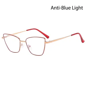 Fashionable cat eye anti blue light glasses with red and gold ultra light metal frame