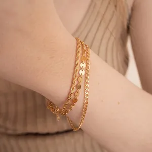 Stainless Steel Bracelets For Women Layering Rope Disc Curb Chain Jewelry Trendy Fashion Minimalist Accessory