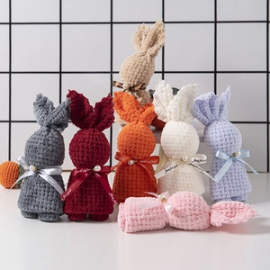 Creative rabbit-shaped coral fleece towel gift set with ribbons and pearl accents
