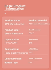 Technical specifications of the 55 degree constant temperature electric cup warmer