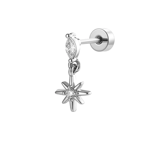 Silver star pendant cartilage stud with marquise and round cut zirconia stones
