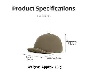 Short brim khaki cotton baseball cap showing 13cm height and 5cm brim measurements