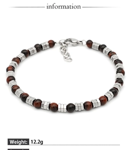 Detail of beaded bracelet with tiger eye stones and silver hexagon metal spacers 12.2g