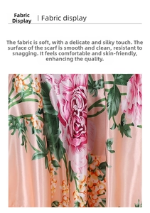 Close-up of silky paisley square scarf fabric with floral print and soft sheen texture