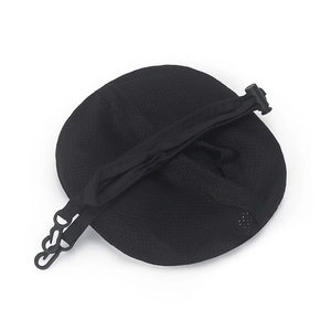 Breathable black mesh outdoor adventure hat with adjustable strap and tactical hook