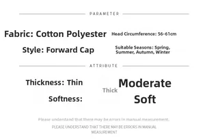 Detailed sizing and material specifications for the cotton-polyester newsboy flat cap