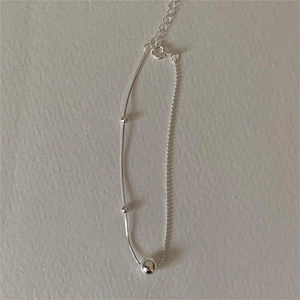 Elegant S925 sterling silver beaded snake chain bracelet with minimalist geometric design