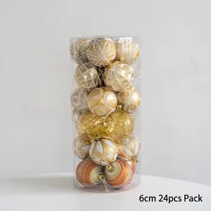 6cm set of 24 gold and orange Christmas balls with glitter patterns for tree decor
