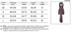 Size chart showing bust, waist, hips, and length for leopard print mini dress
