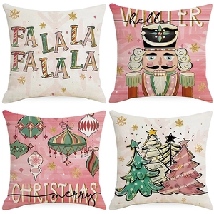 Christmas Cushion Cover Linen Pillow Case Nutcracker Tree Print Festive Holiday Home Sofa Decoration