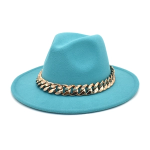 Fedora Hat Woolen Wide Brim Jazz Hat With Thick Gold Chain British Style Autumn Winter For Men Women