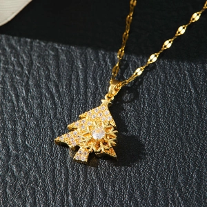 Collana girevole a forma di albero di Natale in oro con diamanti micro pavé