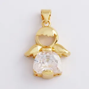 Detailed dimensions of gold angel pendant with zircon inlay and 3mm hole size