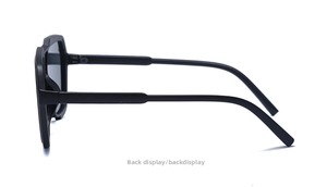 Back view of black square frame sunglasses featuring thick matte temples and sleek lines