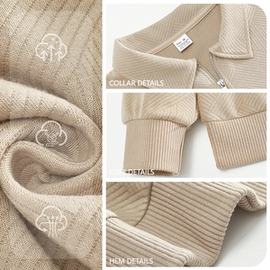 Men's vintage beige knitted long sleeve quarter zip sweatshirt with detailed fabric views