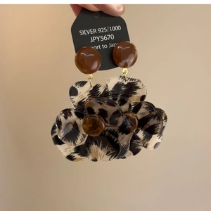 Leopard Print Flower Drop Earrings With 925 Sterling Silver Earring Post Resin Tortoiseshell Vintage Jewelry For Women
