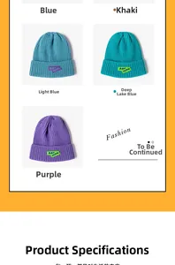 Close-up of ribbed knit beanie texture and colorful Ad noisi letter patch detail