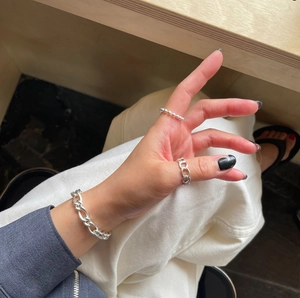 Minimalist 925 sterling silver bead ring and curb chain jewelry set for women