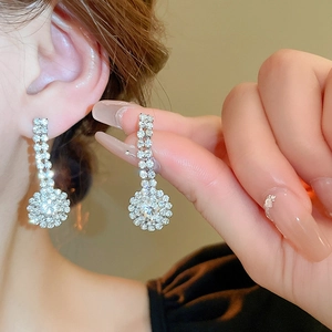 Luxurious silver long drop earrings set with heart star butterfly rhinestones