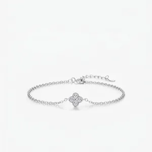 Bracelet Trèfle À Quatre Feuilles En Argent Sterling 925 Pour Femmes Avec Zircon Étincelant Chaîne Réglable Bijoux Chic