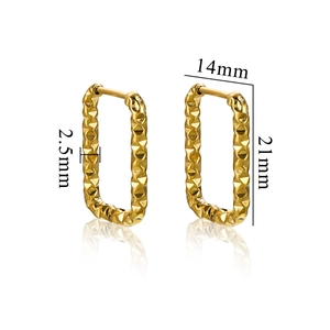 Golden rectangular hammer pattern hoop earrings in stainless steel for women