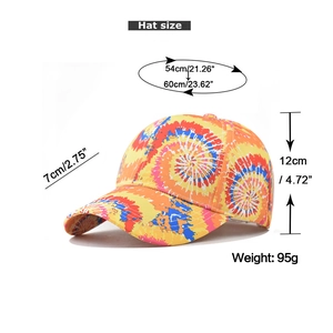 Guide des tailles pour casquette tie-dye avec tour de tête réglable de 54 à 60 cm