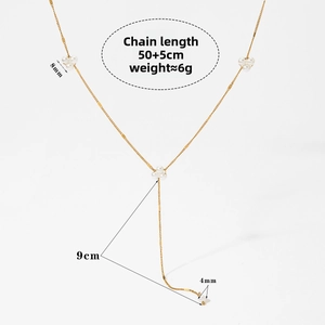 Detail view of gold Y-shaped pearl necklace with dimensions 50+5cm length and 6g weight
