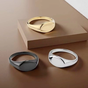 Minimalist Titanium Steel Signet Ring For Women Men Polished Oval Smooth Surface Geometric Fashion Finger Jewelry Gift
