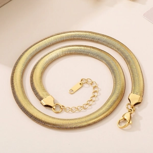 Stainless Steel Flat Snake Chain Necklace Minimalist Herringbone Link Hip Hop Punk Style For Men Women Adjustable Polished