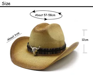 Größentabelle für Stroh-Cowboyhut mit 57-58cm Umfang und 9cm breiter Krempe
