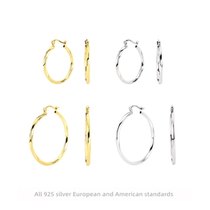 925 Sterling Silver Hoop Earrings For Women Minimalist Twist Texture Hollow Tube Geometric Round Circle Gold Silver Plated Jewelry
