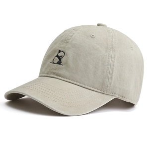 Beige baseball cap featuring minimalist panda embroidery on a 6-panel structure