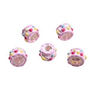 Pink acrylic beads with colorful polka dots for DIY jewelry and phone chain accessories