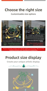 Detailed size chart for Christmas bell window stickers on glass storefront displays