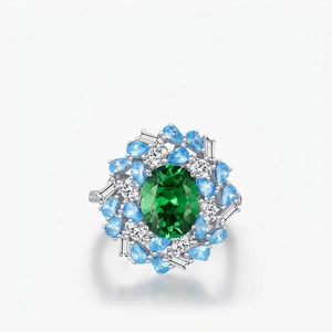 Vintage 925 Sterling Silver Emerald Green Zirconia Ring Luxury Oval Square Cluster Flower Statement Ring For Women Jewelry