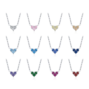 S925 sterling silver heart necklaces with twelve colorful birthstones in a matrix display