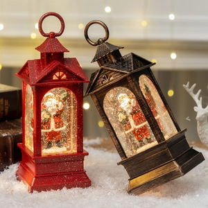 Christmas Snow Globe Lantern Led Lighted Santa Claus Figurine Glitters Liquid Retro Style Holiday Decoration