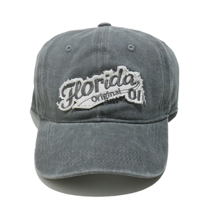 Vintage washed grey baseball cap featuring Florida Original 01 distressed embroidery
