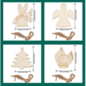 Detailed dimension guide for wooden Christmas tree ornaments featuring animal shapes