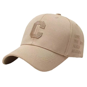Khaki structured baseball cap with 'C' embroidery and 'Love You' text detail