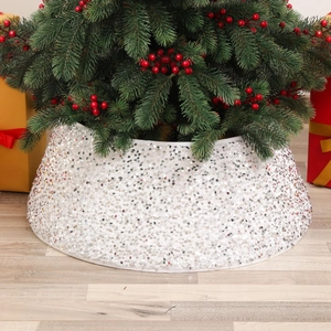 Sparkling white sequin Christmas tree skirt base cover for festive holiday tree decoration