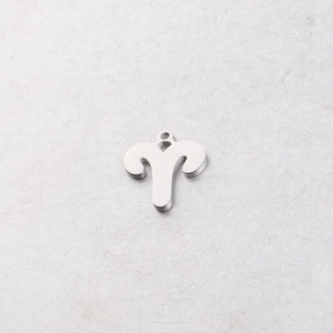 Close-up of a 15mm Aries zodiac pendant in mirror-polished silver stainless steel