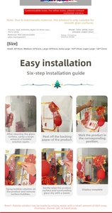 Size guide for Christmas reindeer window decals with five dimensions and installation steps