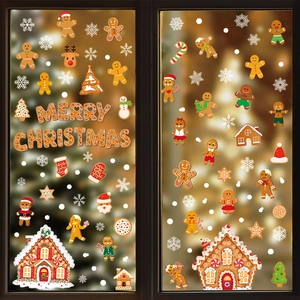 Christmas gingerbread man and house PVC static window stickers with Merry Christmas text