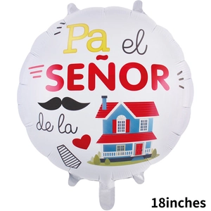 Detail of 18-inch round foil balloon with Spanish text and cartoon mustache for Father's Day