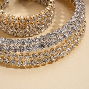Three-row rhinestone studded geometric gold bracelet set for women with luxury design