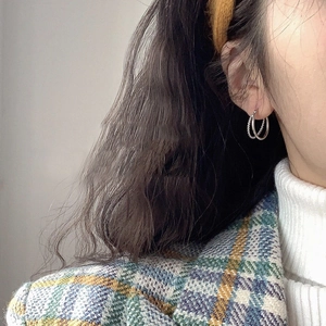 Vintage Geometric Twisted Double Layer Hoop Earrings Brass Silver Plated Fashion Statement Hoop Earrings Jewelry For Women