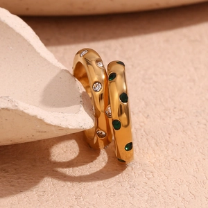Mode 18 Karat Vergoldeter Edelstahl Ring Für Damen Einfacher Geometrischer Mit Strass Eingelegter Schlichter Kreis Fingerring Schmuck