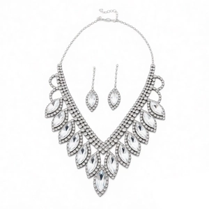 Elegant vintage silver teardrop tassel jewelry set with crystals for women