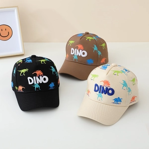 Kids Baseball Cap Cotton Dinosaur Print DINO Embroidery Adjustable Breathable Sun Protection Toddler Boys Girls Hat
